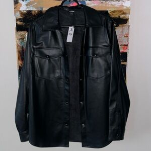 Express trendy oversized vegan leather black button down jacket bomber NEW